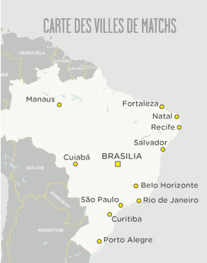 Carte des matchs de football au Brésil