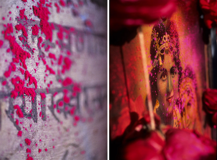 pigments sur les murs pour la fête d'Holi